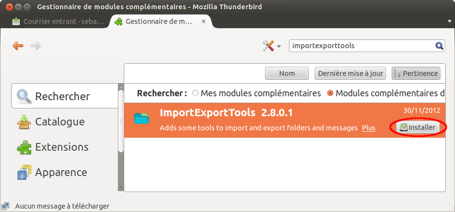 Outil complémentaire ImportExportTools à installer